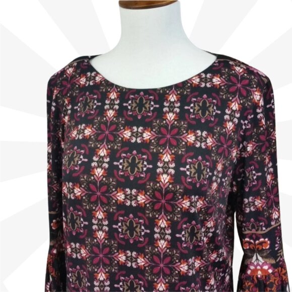 London Style Collection Bell Sleeve Boat Neck Multicolor Shift Dress Size 8 - Picture 2 of 7